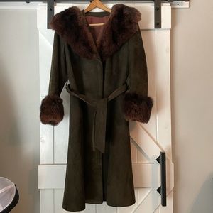 Vintage mid calf leather and fur coat